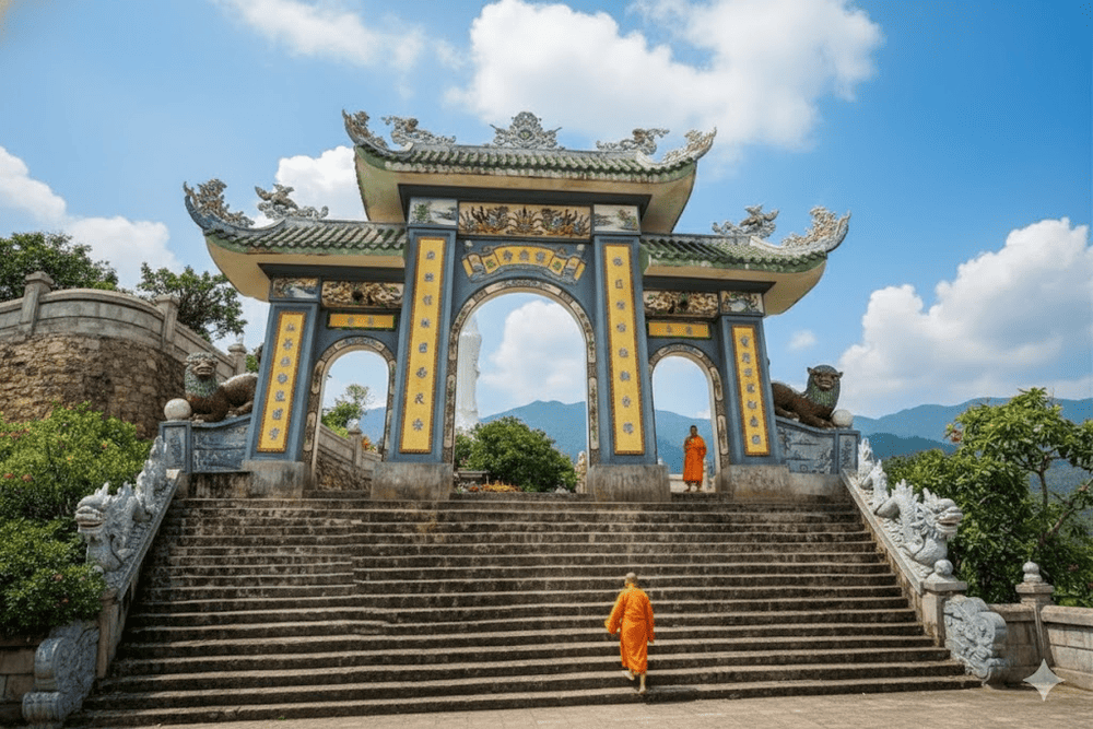 Linh Ung Pagoda on Son Tra Peninsula is a sacred site with architecture that reflects traditional Vietnamese culture